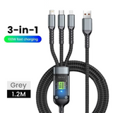 3 in 1 100W Fast Charging USB Cable Micro USB