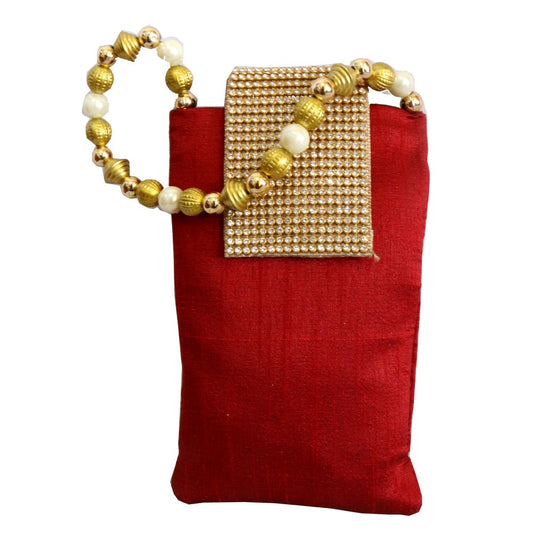 Wholesale New Dark Red Rectangular Pouch Bag With Pearl Design For Women's