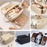 Large Capacity Trifold Leather Cosmetic Bag