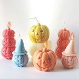 2808BA 3 Layer Expression Pumpkin Candle Making Set Halloween Witch Hat Cushaw Resin Silicone Mold Squash Party Chocolate Plaster Decor