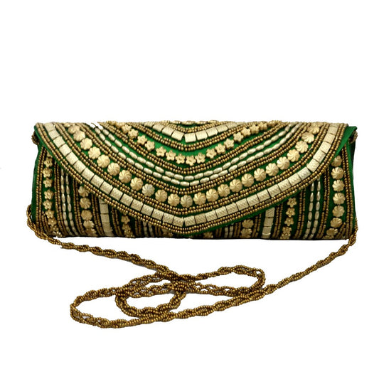 New Unique Design Gota Patti Sequence Worked Green Clutch Bag For Ladies