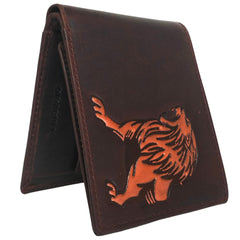 Men's Dark Brown Protected Printed Leo Genuine Leather Coin Wallet