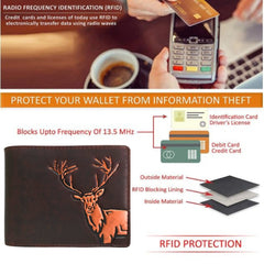Genuine Leather Brown Color 3D Protected Printing Men's Coin Holder & Wallet