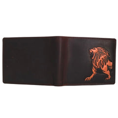 Men's Dark Brown Protected Printed Leo Genuine Leather Coin Wallet