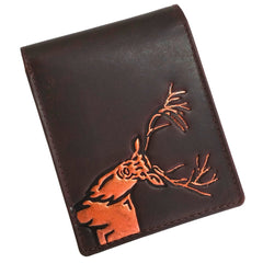 Genuine Leather Brown Color 3D Protected Printing Men's Coin Holder & Wallet