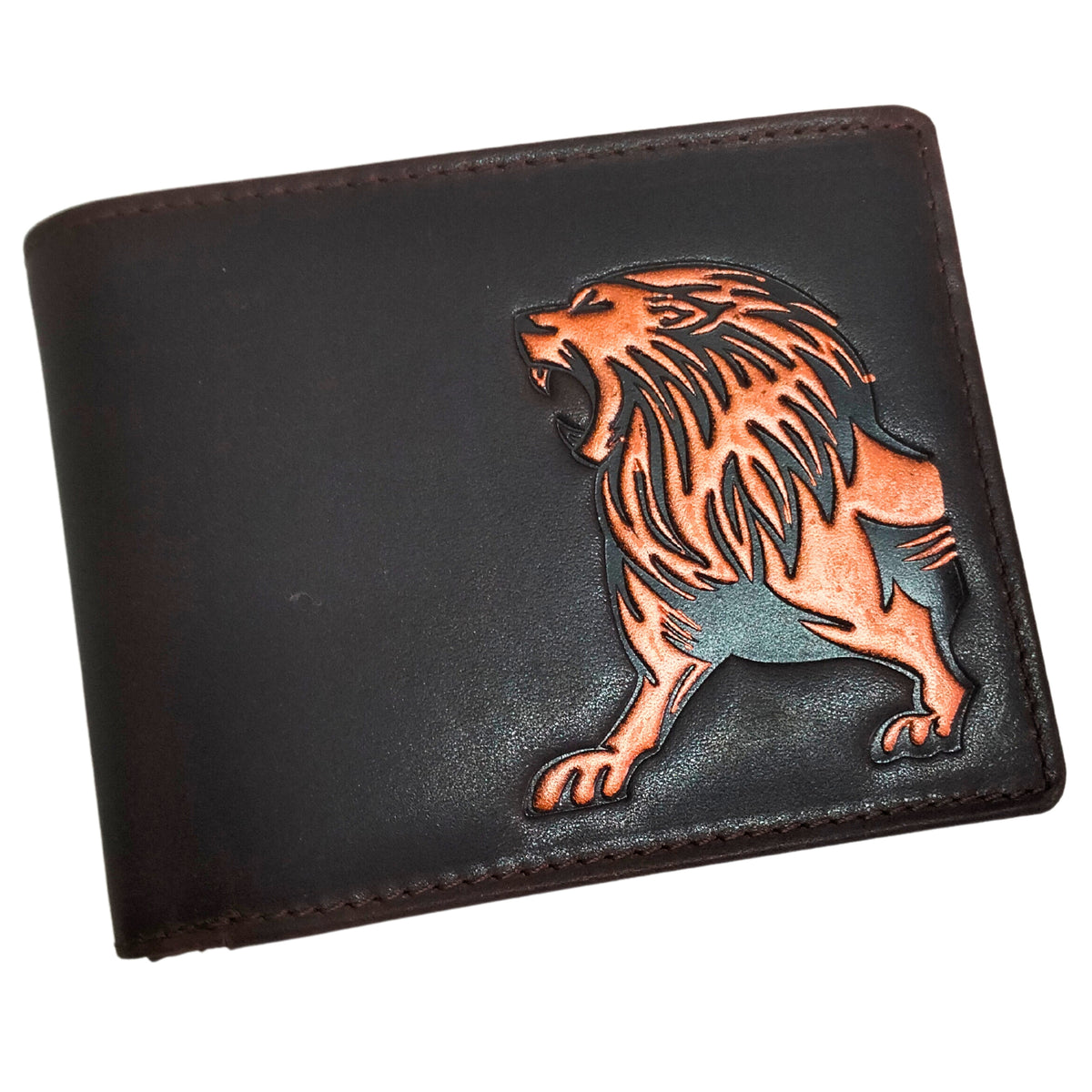 Men's Dark Brown Protected Printed Leo Genuine Leather Coin Wallet