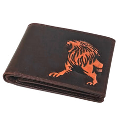 Men's Dark Brown Protected Printed Leo Genuine Leather Coin Wallet