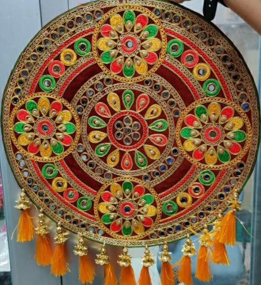 Flower Stone Wall Hanging Handmade Embroidery Work Kutch Handicraft Item for Home/Office Decor