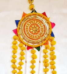 Door Hangings for Decoration Artificial Marigold Flower Wall Hanging with Rings and Bells for Decorations