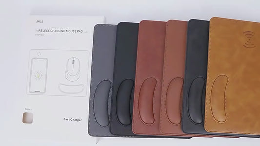 2 in 1 Wireless Charging Leather Mouse Pad- Assorted Colors