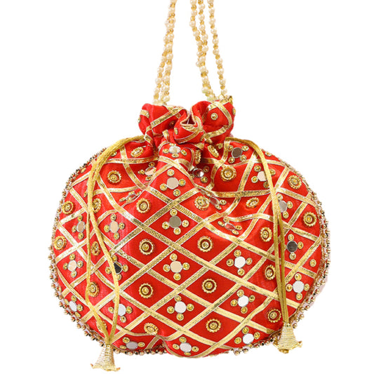 New Amazing Stylish Red Potli Bag With Traditional Work All Over
