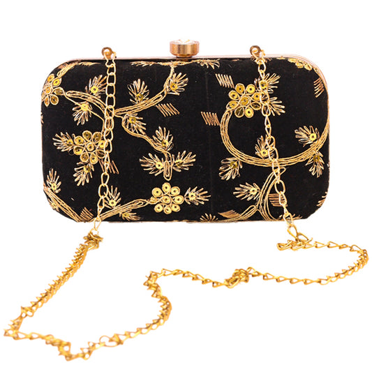Gorgeously Crafted Black Clutch with Beautiful Golden Sequin Bag