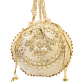 New Unique Style White Potli Bag Adorn With Amazing Gotta Pati Work