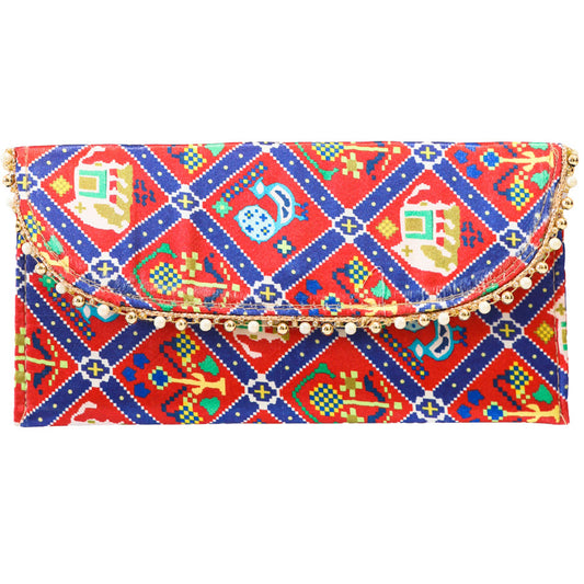 New Stylish Handmade Envelope Pouch With Multicolor Print And Beaded Detailing