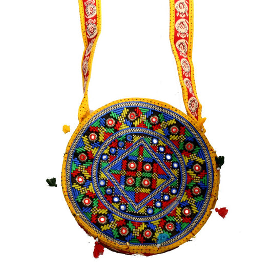 New Unique Style Sky Blue Circular Ethnic Bag With Long Handle For Women's