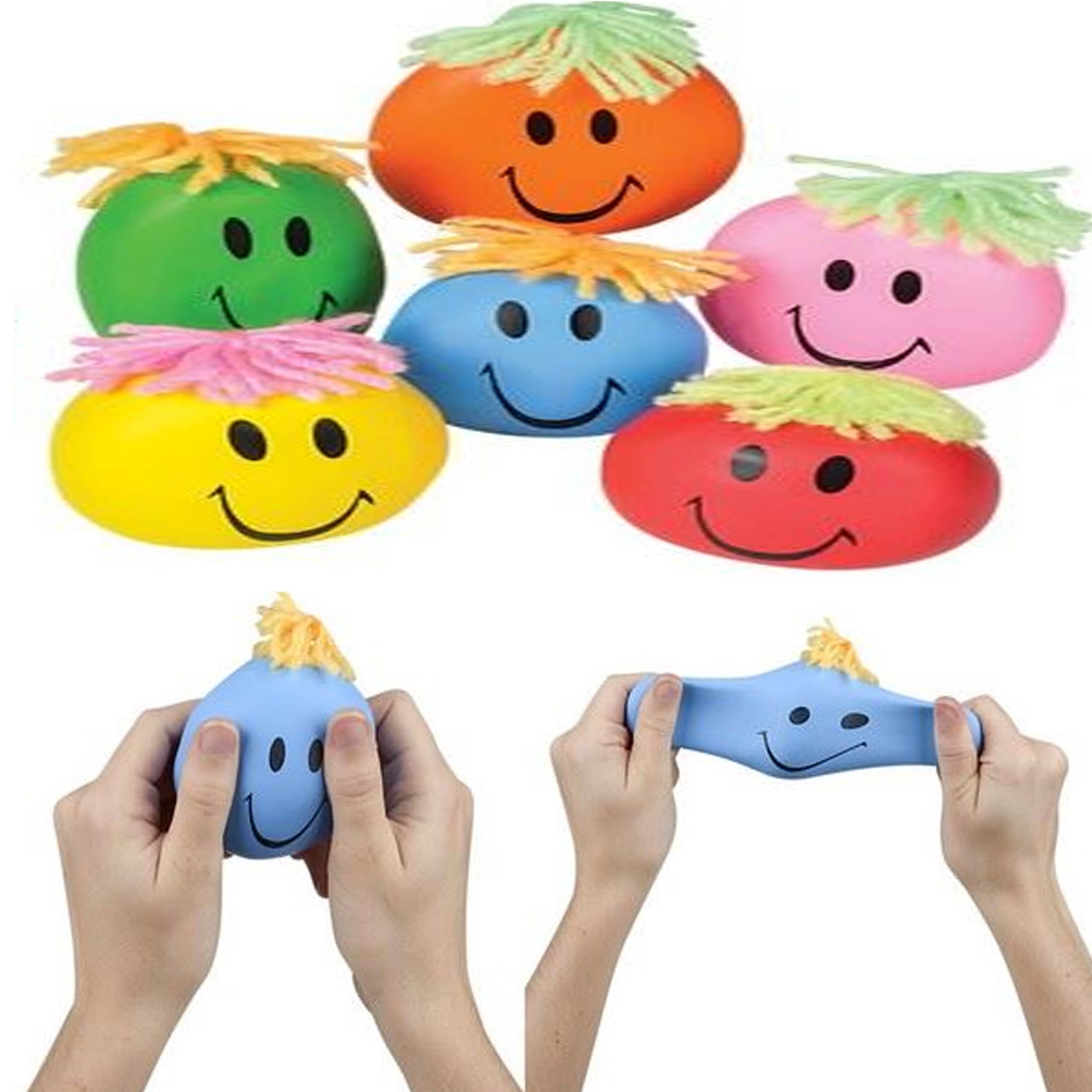 Colorful Smiley Stretch Ball - Squeezy Mood Head Toy Assorted Colors (MOQ-12)