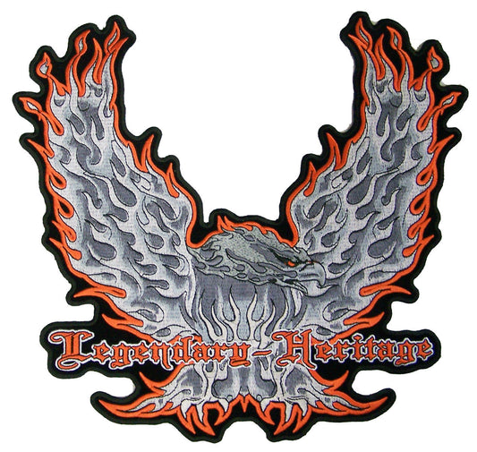 Wholesale JUMBO LEGENDARY HERITAGE FLAMING EAGLE WINGS UP PATCH 12 INCH (Sold by the piece)