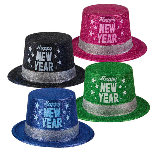 Buy 11" HAPPY NEW YEAR GLITTER TOP HAT in Bulk