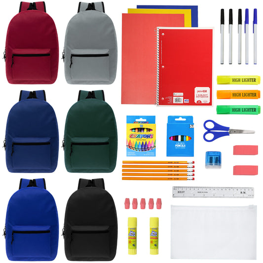 Buy 50 Piece Wholesale Basic School Supply Kit With 17" Backpack - Bulk Case of 12 Backpacks and Kits