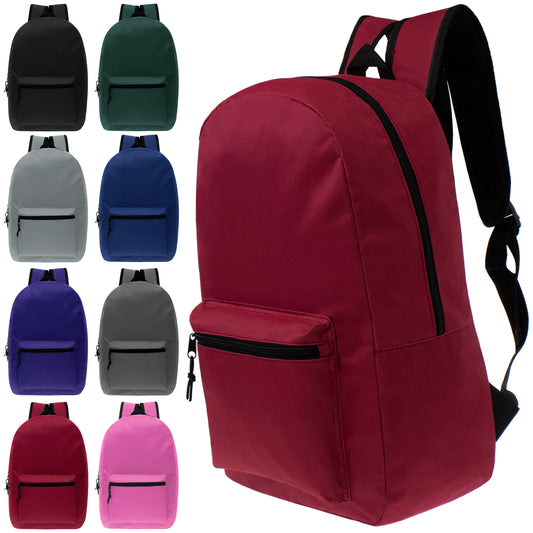 Buy 15" Kids Basic Wholesale Backpack in 8 Colors - Bulk Case of 24