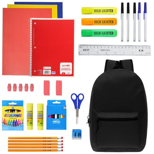 16 Piece Wholesale Basic School Supply Kits - Bulk Case of 48 Kits
