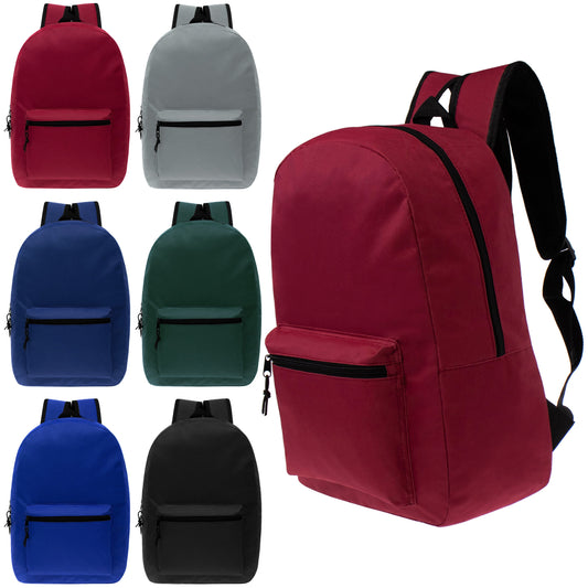 Buy 15" Kids Basic Wholesale Backpack in 6 Colors - Bulk Case of 24