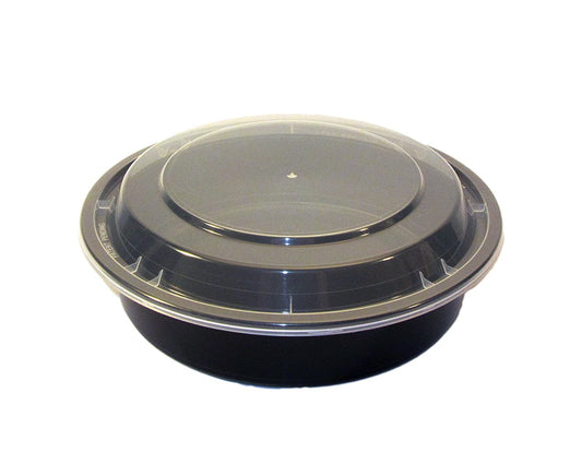 W7-24B, 7" (24OZ) ROUND BLK/CLEAR PAN MICROWAVABLE COMBO 150