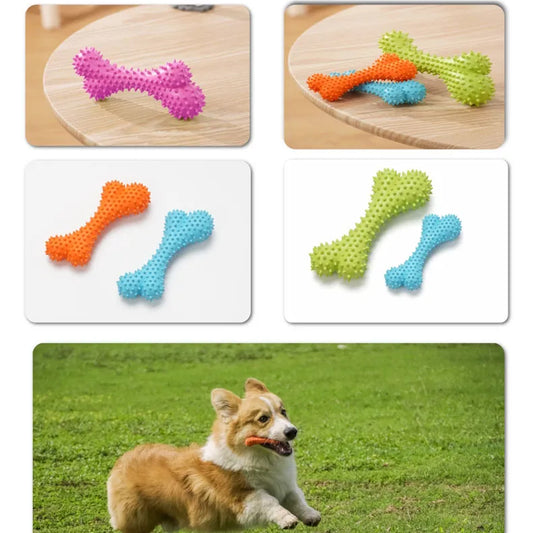 Durable Dog Teeth Cleaning Rubber Toothbrush Stick Chew Toy - Bone Design