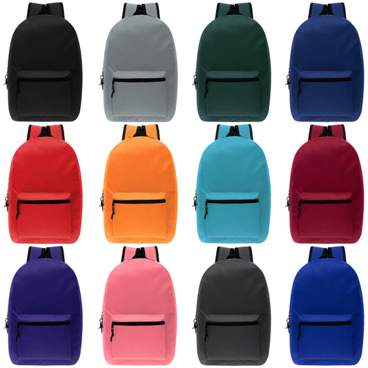 Buy 15" Kids Basic Wholesale Backpack in 12 Colors- Bulk Case of 24