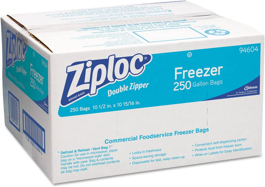 Ziploc Double-Zipper Freezer Bags, 1Gal, 250/Carton