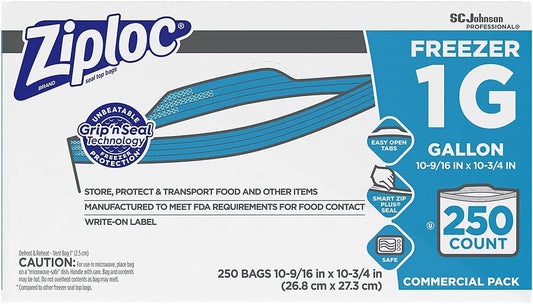 Ziploc Double-Zipper Freezer Bags, 1Gal, 250/Carton