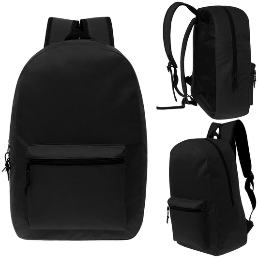 Buy 19" Kids Basic Wholesale Backpack in Black - Bulk Case of 24