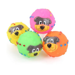 Eco-friendly 7cm Vinyl Dog Face-Shaped Squeaky Toy Ball