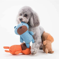 Add Fun to Your Dog's Playtime with Our Three-Color Bear Shape Pet Plush Dog Squeaky Toy