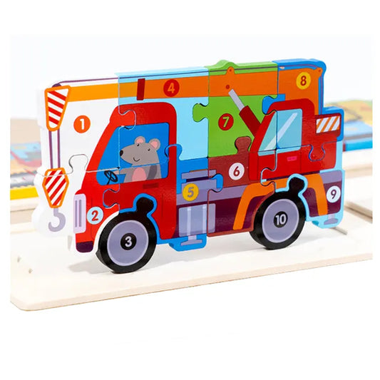 Montessori Wooden Puzzle Engineering Vehicle Toy - A Fun and Educational Learning Experience