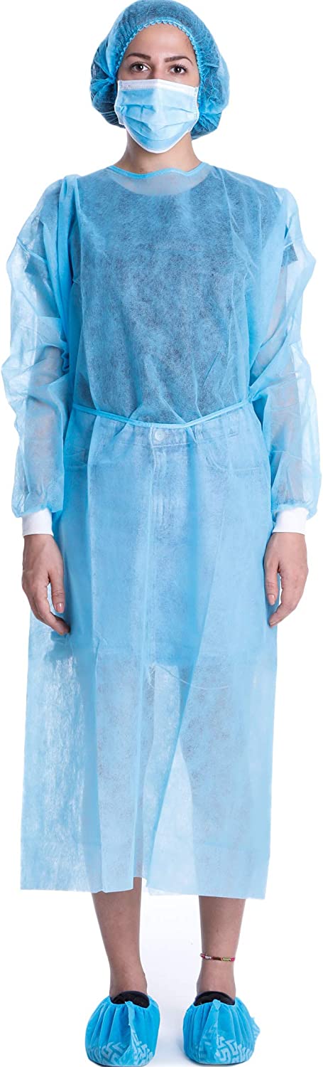 PE COATED PP BLUE ISOLATION GOWN KINT CUFF 10
