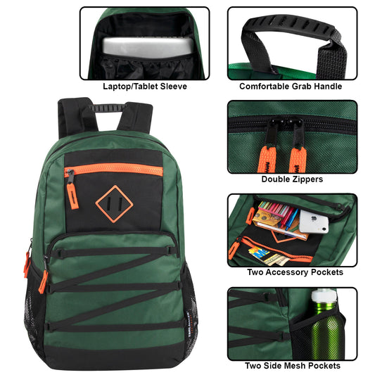 Bulk Double Zippered Bungee Backpack With Laptop Section