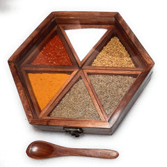 Organize Your Masalas in Style: Handmade Wooden Masala Spice Box with 6 Containers