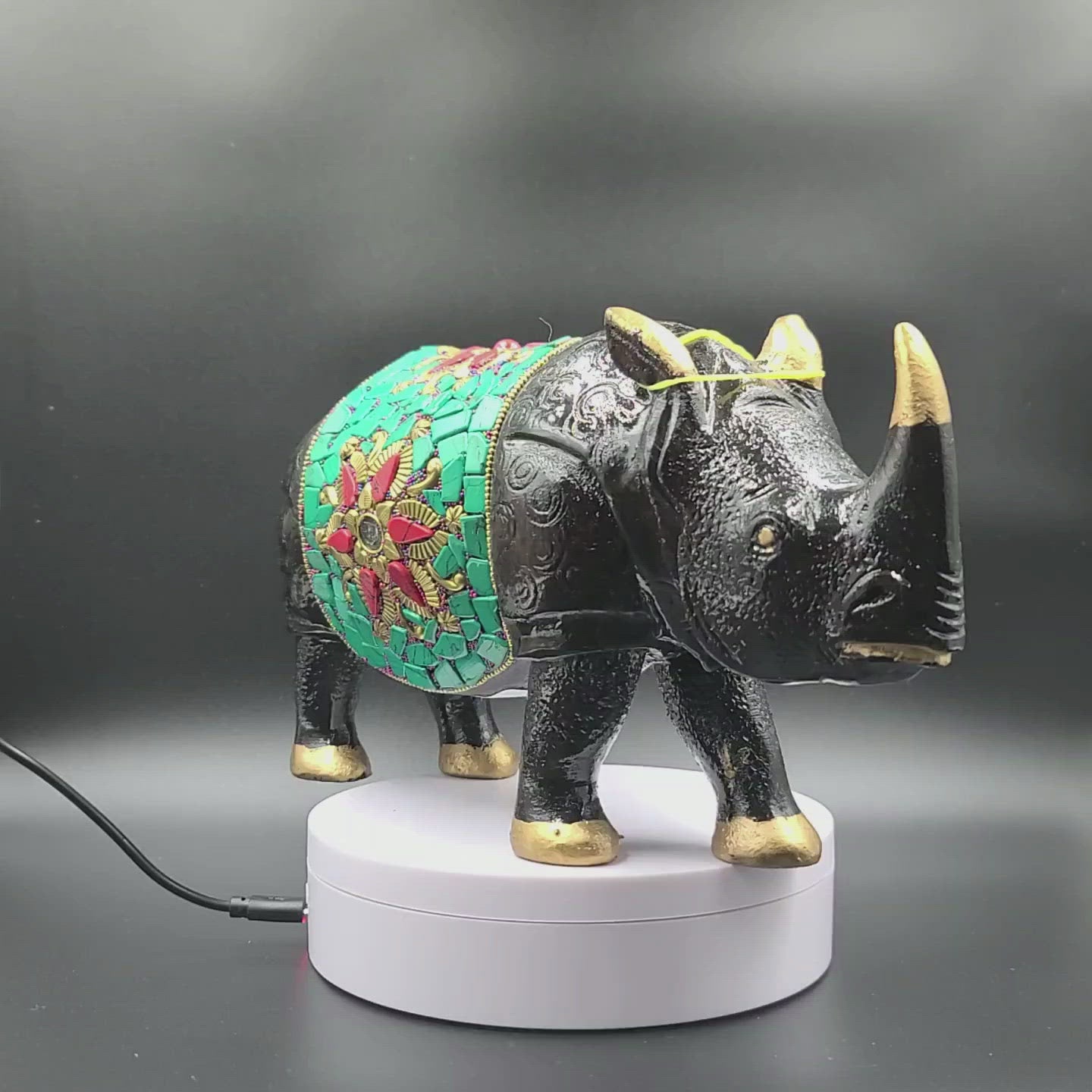 Wooden Rhinoceros Statue Home Decor Accent