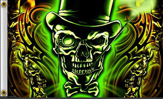 Wholesale GLOWING GREEN SKULL DELUXE 3' X 5' BIKER FLAG (Sold by the piece)