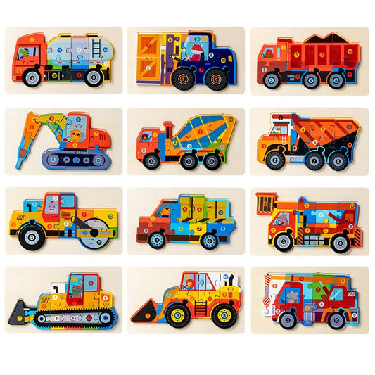 Montessori Wooden Puzzle Engineering Vehicle Toy - A Fun and Educational Learning Experience