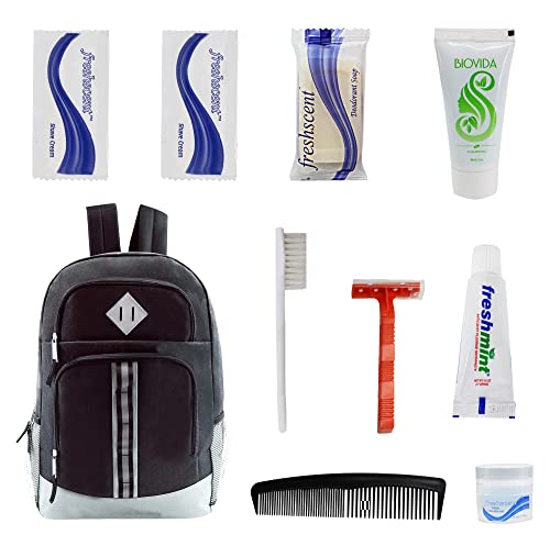 Buy Bulk Case of 12 Backpacks and 12 Hygiene & Toiletries Kit - Wholesale Care Package - Disaster Relief Kit, Homeless, Charity