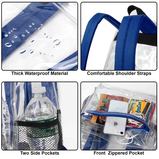 Classic 17 Inch Clear Backpack - Blue ( 1 Case=24Pcs) 9.45$/PC
