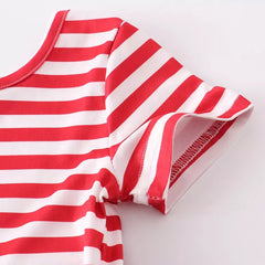 Cute Short Sleeve Red Stripe Apple Back-To-School Dress for Girls