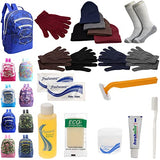 Buy Bulk Case of 12 Backpacks and 12 Winter Item Sets and 12 Toiletry Kits and 12 Socks - Wholesale Care Package - Emergencies, Homeless, Charity