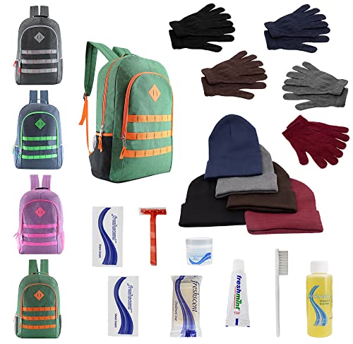 Buy Bulk Case of 12 Backpacks and 12 Winter Item Sets and 12 Hygiene Kits - Wholesale Care Package - Emergencies, Homeless, Charity