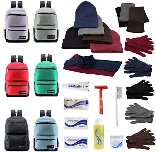 Buy Bulk Case of 12 Backpacks and 12 Winter Item Sets and 12 Hygiene Kits - Wholesale Care Package - Emergencies, Homeless, Charity