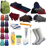 Buy Bulk Case of 12 Backpacks and 12 Winter Item Sets and 12 Toiletry Kits and 12 Socks - Wholesale Care Package - Emergencies, Homeless, Charity