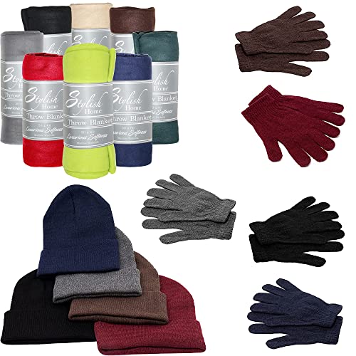 Buy Homeless Care Package Supplies - Bulk Case of 12 Winter Throw Blankets, 12 Winter Sets