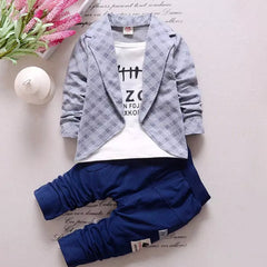 Stylish and Comfortable: Boy's Cotton Blazer Attached T-Shirt with Pant Set - Green, Red, Gray